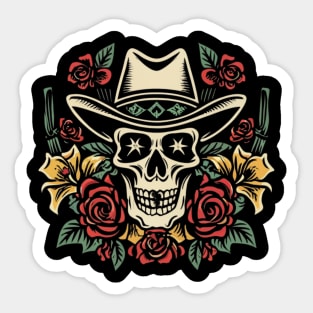 American Traditional Cowboy Skeleton Floral tattoo Sticker